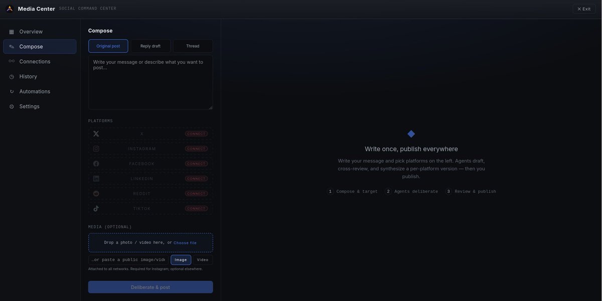 Berbarus_ai's tweet photo. 4 AI agents are FIGHTING over your caption right now 🥊🔥
Best one WINS 👑
You write it ONCE → they debate, cross-review & create perfect versions for TikTok • IG • X • LinkedIn • FB • Reddit
ONE click = posted everywhere 💥
Social Command Center by Berbarus drops SOON 🚀
Drop 🔥 + comment your caption and I’ll let the agents cook it live 👇
#berbarus #AIagents #BuildInPublic #ContentCreator