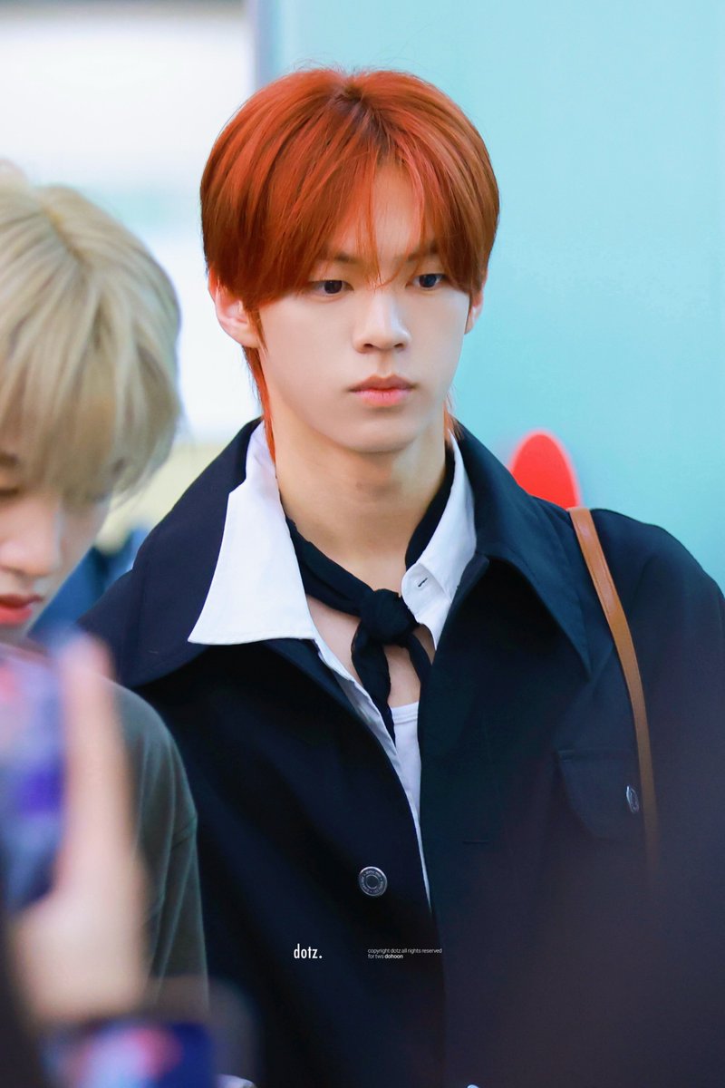 dohunit's tweet photo. i actually loved his outfit so much, red haired dohoon really hits different https://t.co/i6YhnSO0eX