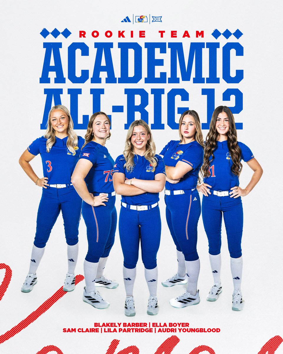 KUSoftball's tweet photo. Academics on point 👏🙌📚

Congratulations to our Academic All-Big 12 and Academic All-Rookie team honorees!

#RockChalk https://t.co/briotqsA77