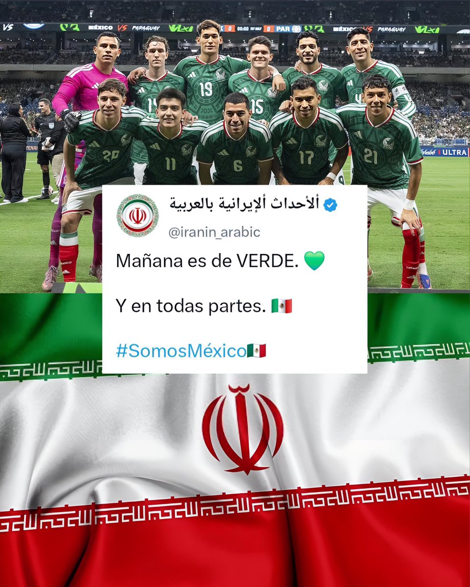 BorrachosVIP's tweet photo. 🇮🇷💚🇲🇽 "IRÁN ESTÁ DE VERDE"

La selección iraní volvió a mostrar su apoyo a México y le mandó buena vibra al Tri para su partido ante Ecuador. ⚽️🔥

Parece que los mexicanos no solo hacemos amigos en los Mundiales... también nos llevamos una porra internacional. 🫶😭

¡Gracias, Irán! 🇮🇷🤝🇲🇽