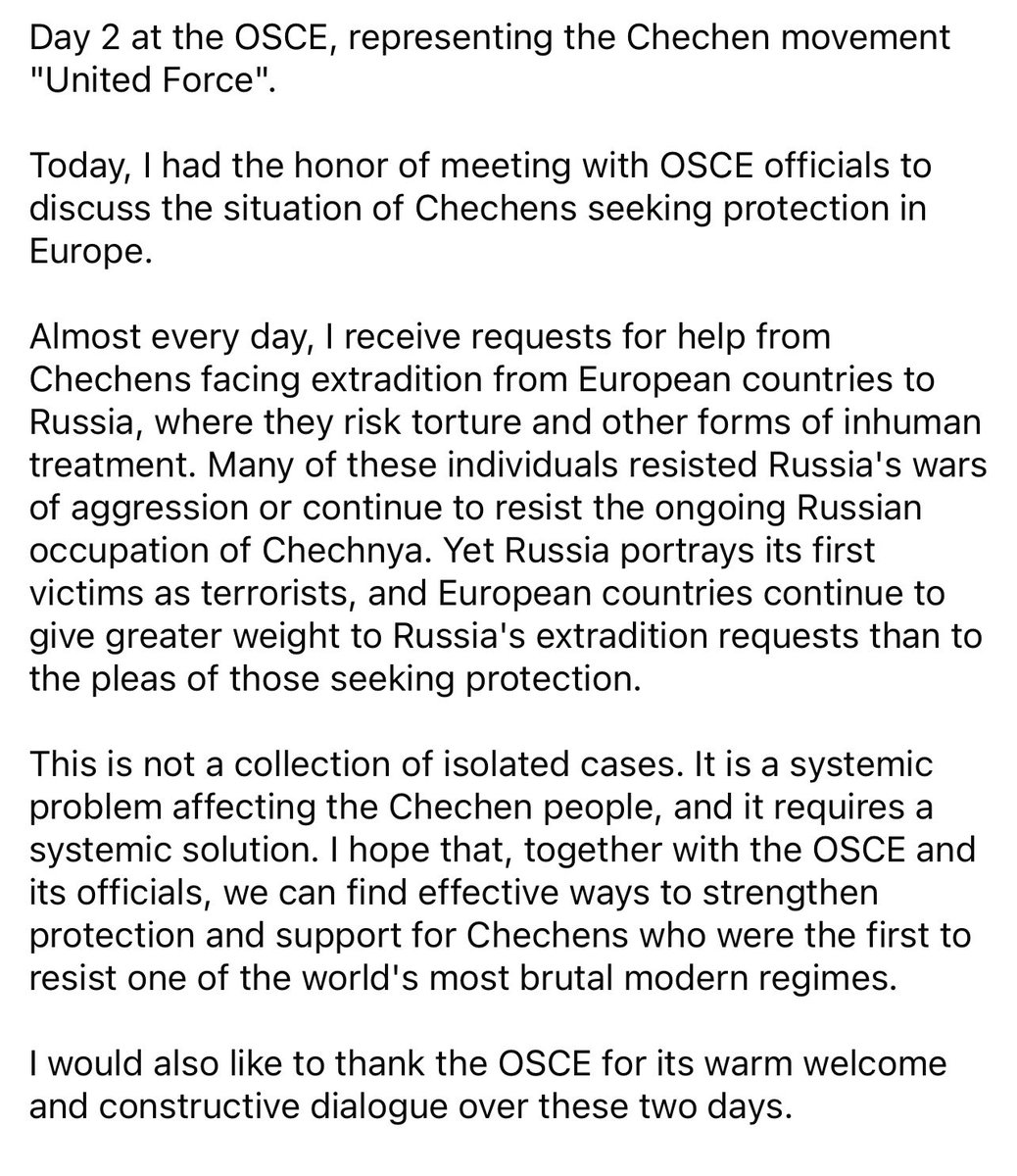 fs03121996's tweet photo. Today, I had the honor of meeting with OSCE officials to discuss the situation of Chechens seeking protection in Europe.

Сегодня для меня было честью встретиться с представителями ОБСЕ и обсудить положение чеченцев, ищущих защиту в Европе. https://t.co/Xvk3B3s1ud