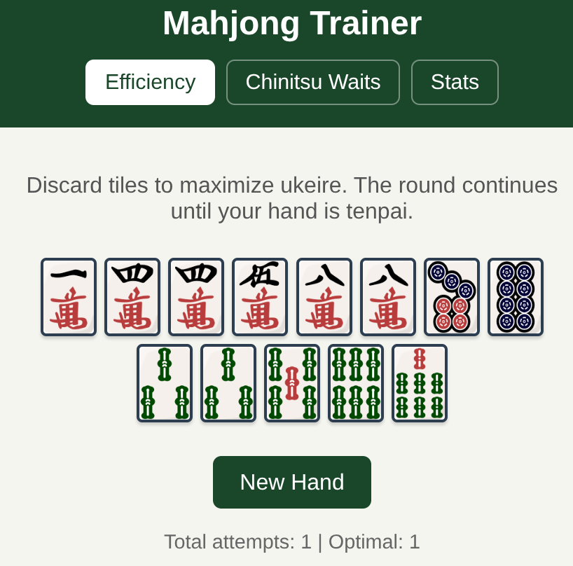 tamas's tweet photo. I took my 2 favorite mahjong training tools (efficiency and chinitsu) and made an offline first progressive web app (PWA), so I can train even when there is no reception (ie subway). https://t.co/lvV9vZhqqW