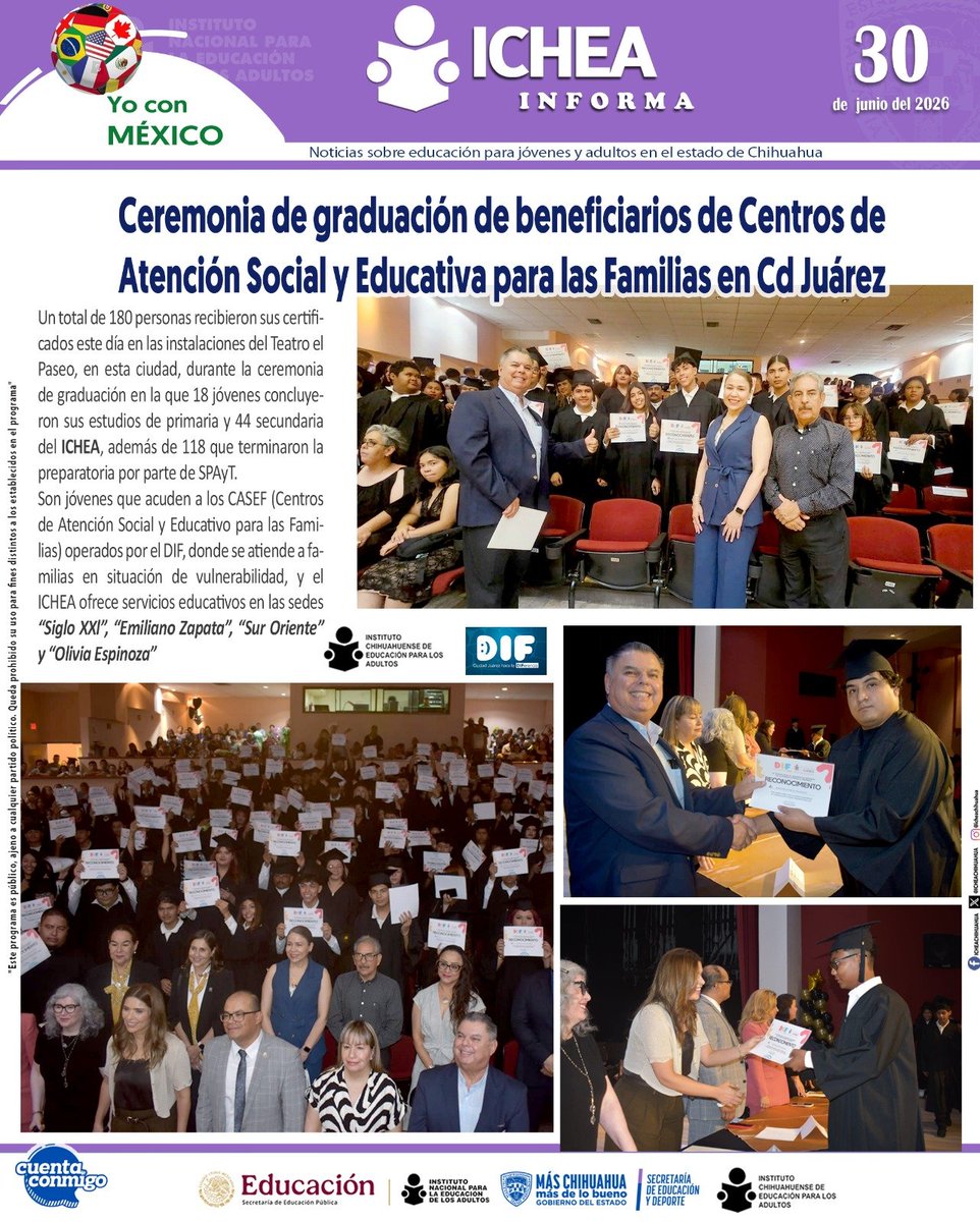 ICHEACHIHUAHUA's tweet photo. Buscamos alianzas con dependencias, instituciones, gobiernos e iniciativa privada para llevar servicios de educación básica a personas mayores de 15 años en todos los municipios de Chihuahua, apoyándolas a obtener su certificado.
#ICHEAChihuahua #CASEF #DIF_Juárez https://t.co/HmHg0erk8Y