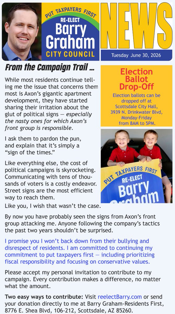 BarrySGraham's tweet photo. Latest Newsletter—I Won't Let Axon Disrespect Residents🏜️