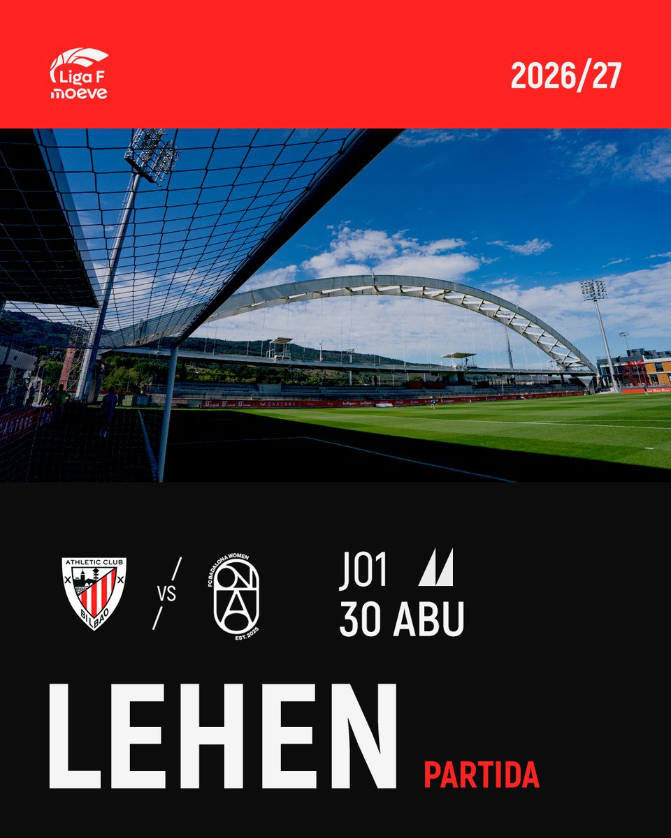 AthleticClubFem's tweet photo. 🔥@LigaF_oficial 2026/27 Lezaman hasiko dugu!

🆚 @fcbadalonawomen 
🗓️ Abuztuak 30

#AthleticClubFem 🦁 https://t.co/zu4Bo329RW