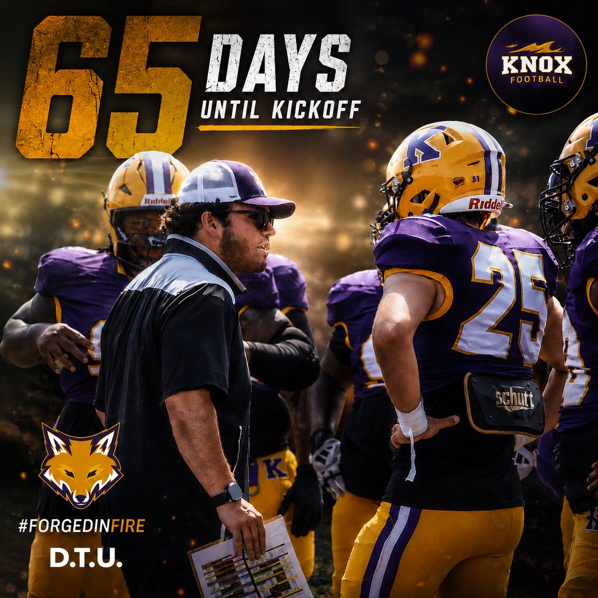 FB_KnoxCollege's tweet photo. 65 Days Until Kickoff! 🏈🔥 #ForgedinFire #DTU https://t.co/BSh8NX787e