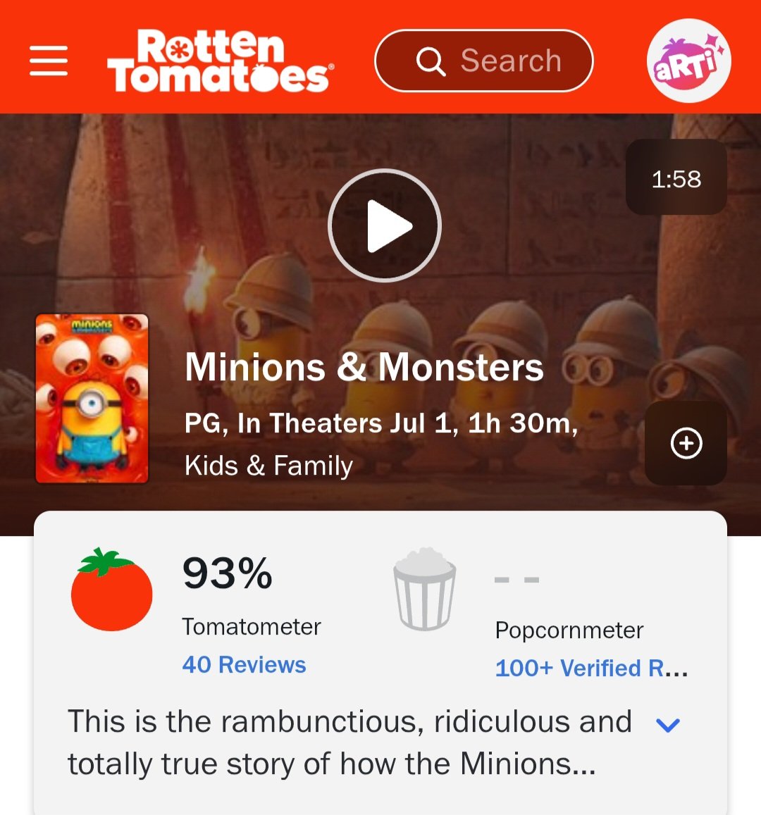 CartoonsOTMoon's tweet photo. Minions &amp; Monsters debuta con 93% en Rotten Tomatoes.

El puntaje más alto en la historia de Illumination. https://t.co/h9J88ZUiVP