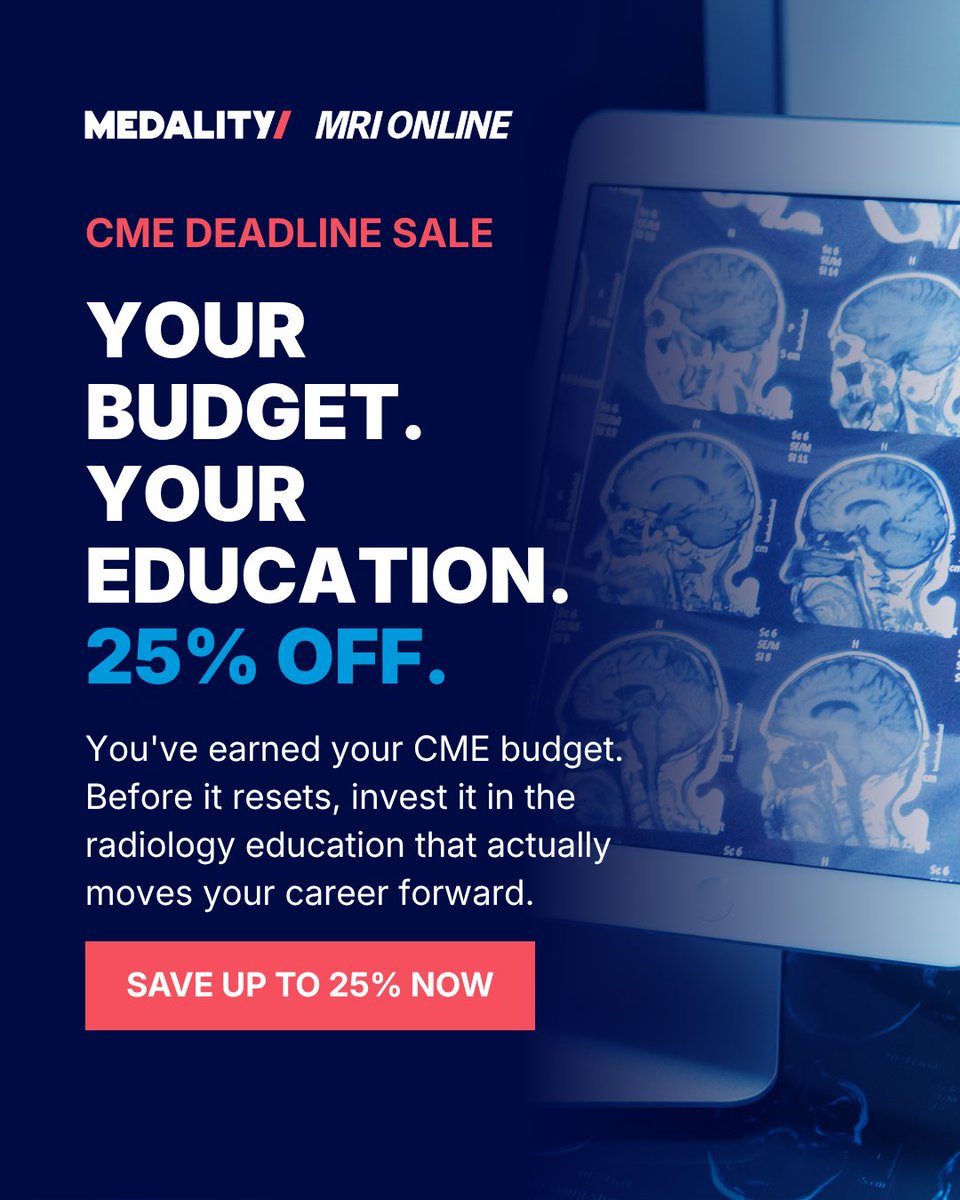 medalityhq's tweet photo. 9 hours. Your CME budget resets at midnight. Up to 25% off Memberships, Learning Passes, and Fellowship Certificates before it's gone: https://t.co/BbKEYPqset https://t.co/AZP53hn82K