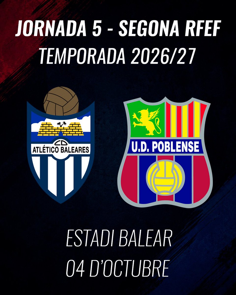 udpoblense's tweet photo. Un altre derbi marcat al calendari! ๐โค๏ธ
A la jornada 5 visitarem lโAtlรจtic Balears, mentre que la tornada al Municipal de Sa Pobla serร a la jornada 28.
Dos derbis mรฉs per viure una temporada plena dโemocions. ๐ต๐ด
#OrgullPobler https://t.co/HuJhvzKIb5