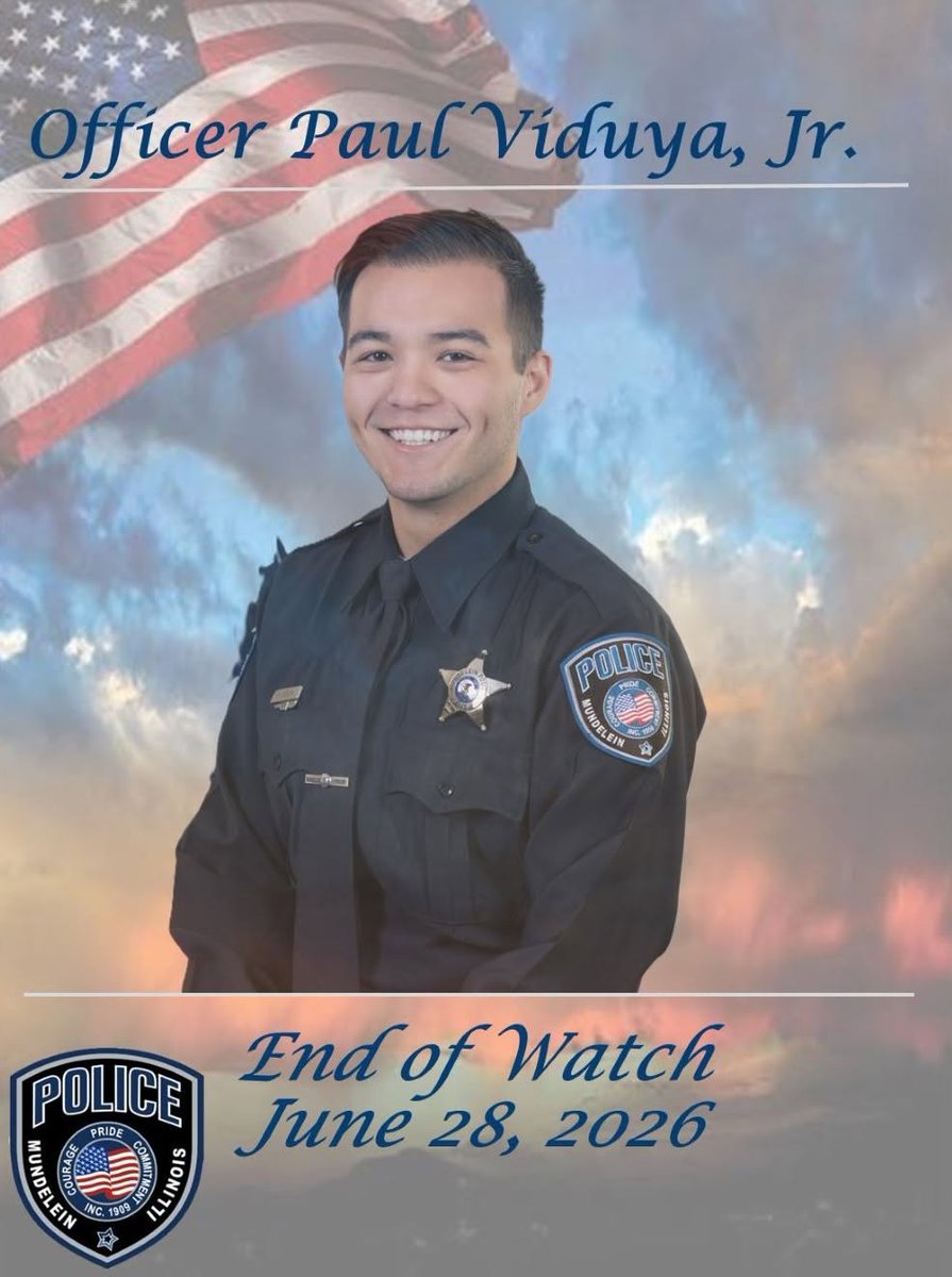 LincolnwoodPD's tweet photo. The LPD extends our sincerest condolences to the @mundelein_il  in regard to the sudden and tragic passing of Officer Paul Viduya Jr. 
Rest easy, Officer Paul Viduya Jr. Your service, sacrifice, and commitment to your community will never be forgotten. https://t.co/0XFC81xGiS