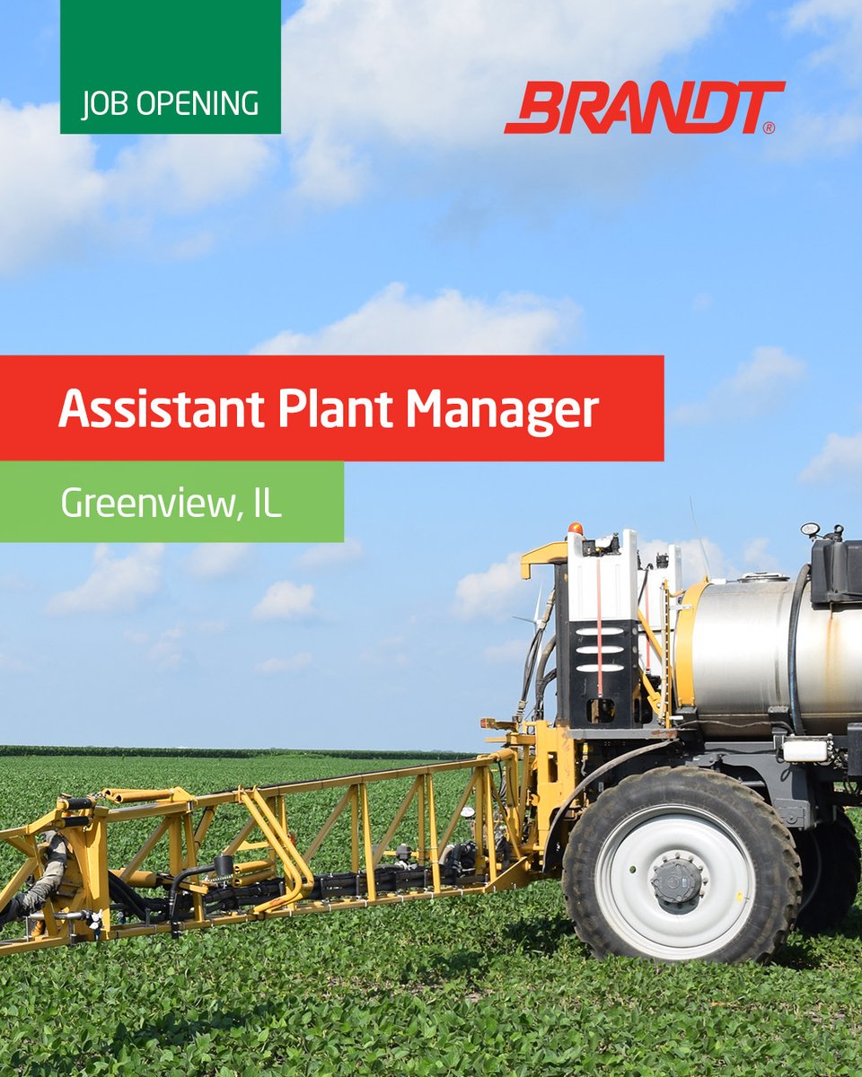 BRANDT_co's tweet photo. Join our team! We’re looking for an Assistant Plant Manager to join our BRANDT Agronomic Services team in Greenview, IL.

Learn more about the position and apply today: https://t.co/xAQvDVN6hg https://t.co/LpdZHjh7DZ