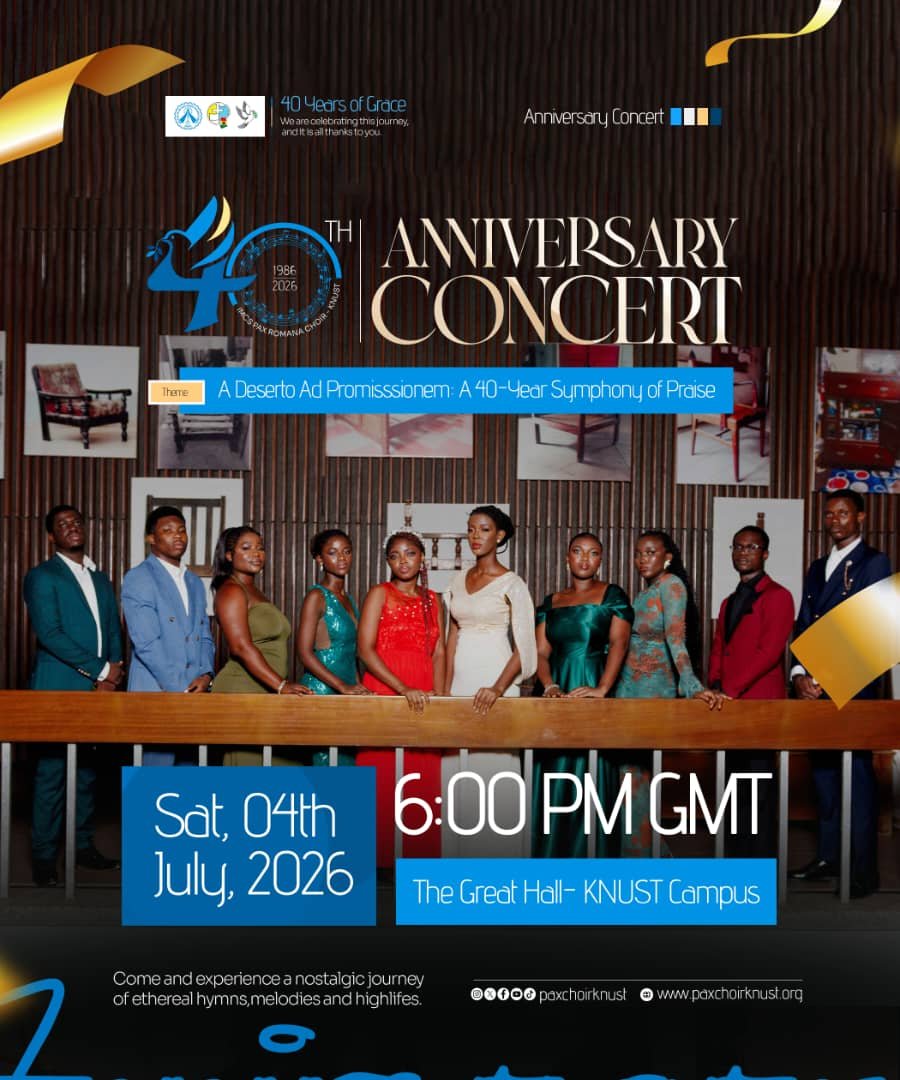 PaxChoirKNUST1's tweet photo. IMCS PAX ROMANA CHOIR, KNUST LOCAL 🕊️❤️💫
As we climax our year-long celebrations with this Ruby Jubilee Concert, we invite you to come and experience God's presence through the power of anointed choral music.
#Cantate@40🥳
#40YearsOfGrace🔥
#PaxChoirKNUST🕊️ https://t.co/jCwEKoVbJs