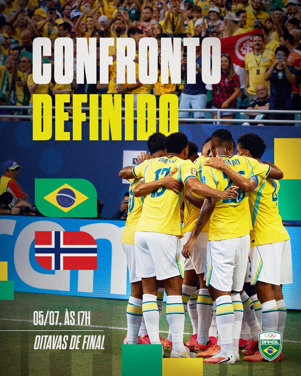 timebrasil's tweet photo. CONFRONTO DEFINIDO! 🇧🇷🔥

O Brasil já sabe o próximo desafio na caminhada pela sexta estrela! ⭐

🏆 Oitavas de final
🆚 Noruega
🗓️ 05/07
⏰ 17h

Vamos juntos! 💚💛

#TimeBrasil #Copa https://t.co/XDOHsdcXeH