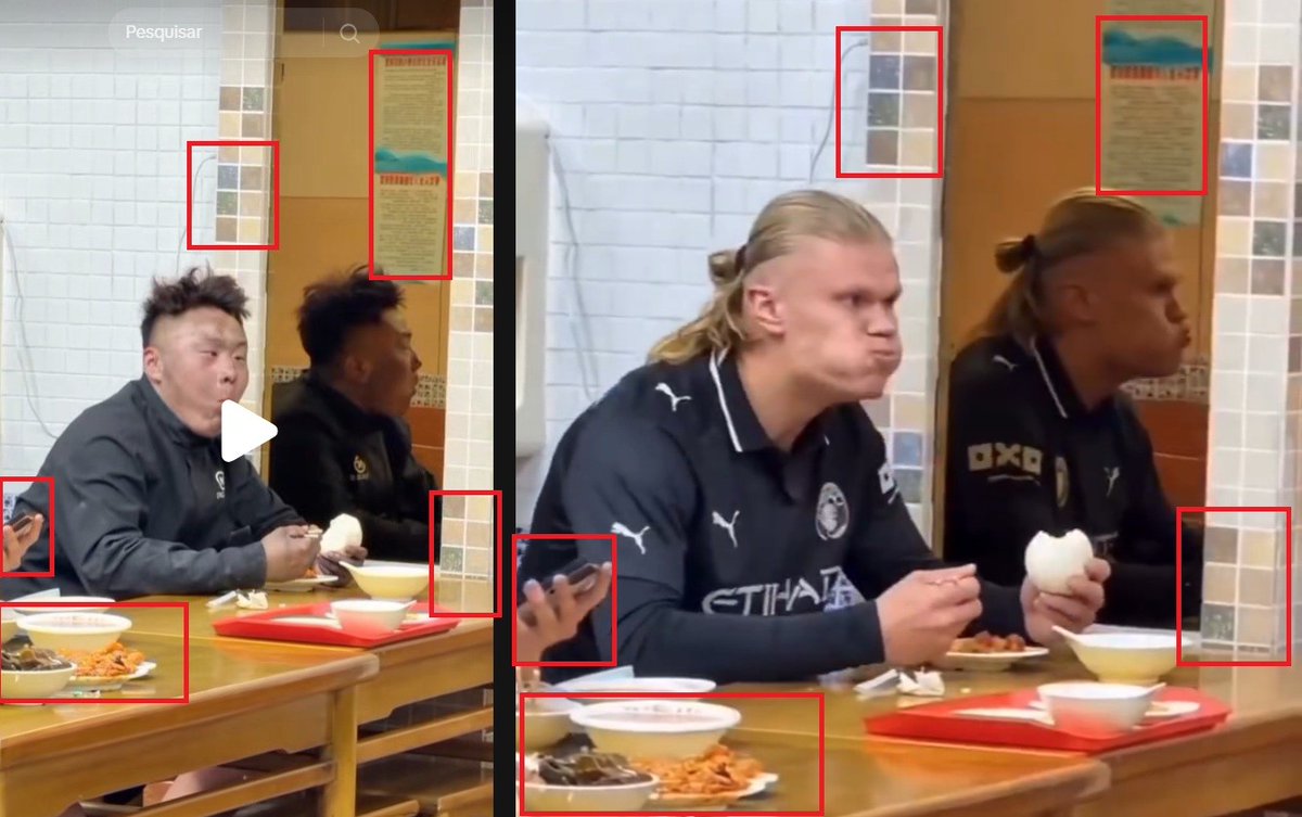 g1's tweet photo. É #FAKE vídeo de Haaland tomando susto ao se ver de boca cheia em espelho de restaurante; cena foi manipulada com IA https://t.co/9oZzr9pB0I https://t.co/7CfhcXinrs