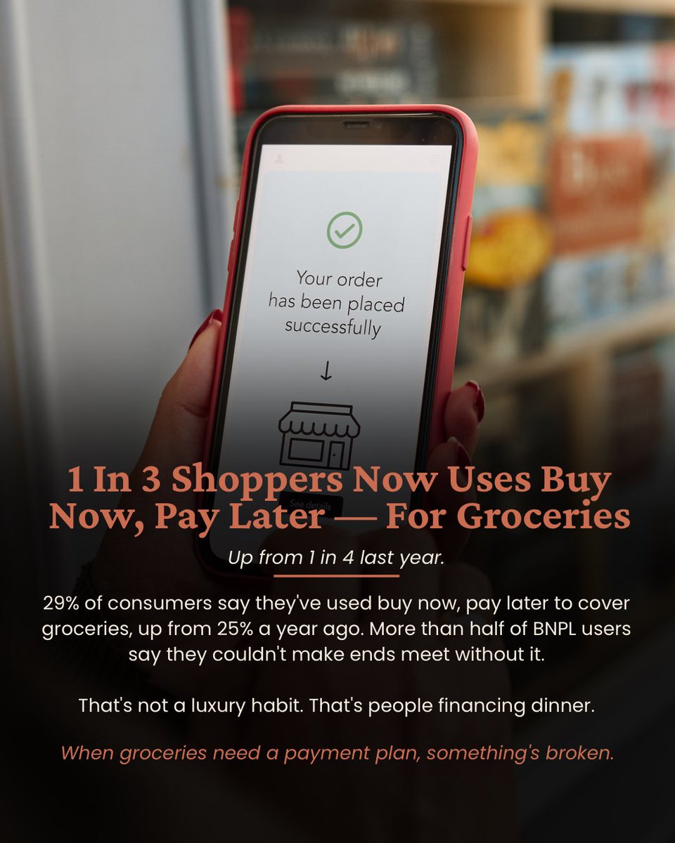 BuyrApp's tweet photo. 29% of Americans are putting groceries on buy now, pay later.

The mega-corps cashing the checks aren’t sweating it.

Buy’r tells you exactly whose pocket your grocery money is filling — one scan.

https://t.co/O3D1I0sF5J https://t.co/6obdprKwVV