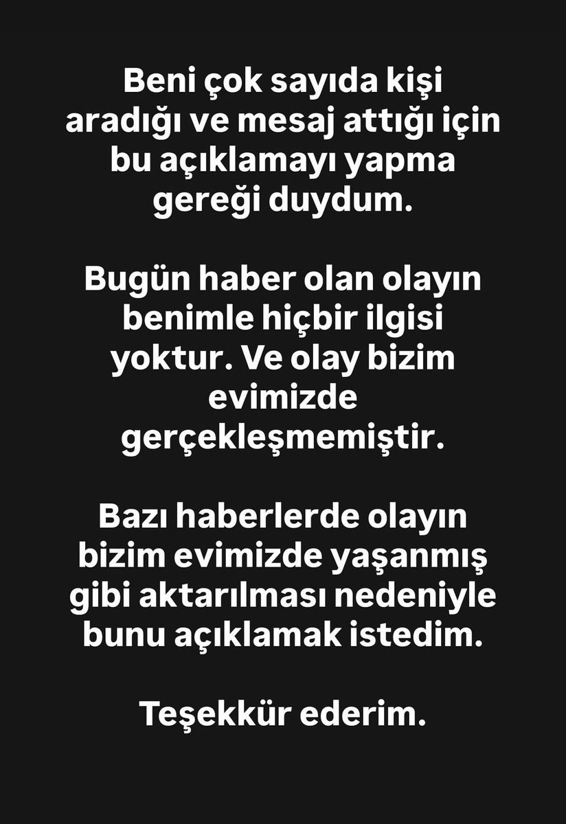 jurnalhabertr's tweet photo. Yaz Yıldırım: 

"Bugün haber olan olayın benimle hiçbir ilgisi yoktur.

Olay bizim evimizde gerçekleşmemiştir." https://t.co/qZzyyD6C73