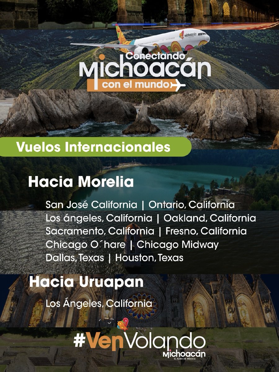 Michoacan's tweet photo. 🌎 Vuelos internacionales
¡#VenVolando a #Michoacán! ✈️🌎
Te espera un destino lleno de cultura, tradición y experiencias inolvidables. Descubre la riqueza de Michoacán, el alma de México, sus sabores auténticos, sus artesanías y la calidez de su gente.
¡Tu próxima gran experiencia comienza aquí: #VenVolando a #Michoacán! 🗺️
Hospédate en los hoteles de #Michoacán #elAlmadeMéxico.