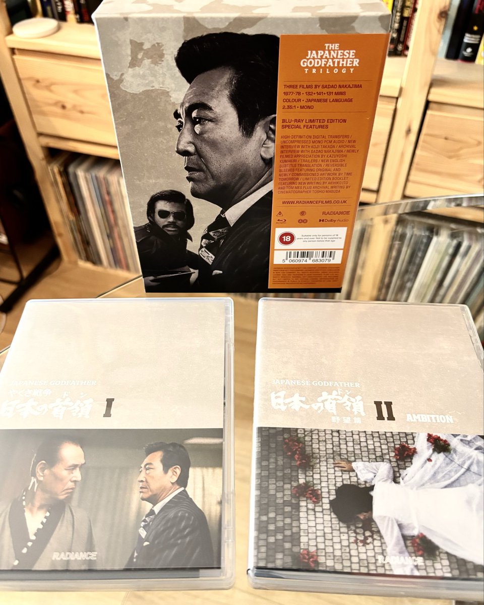 TheMikeFury's tweet photo. Gangster fans rejoice with these unearthed gems from @FilmsRadiance! Long unavailable in the West, this is the epic Japanese Godfather trilogy, helmed by Sadao Nakajima, with an ensemble cast inc. Toshiro Mifune and Sonny Chiba. Beautiful presentation and collection. https://t.co/Z7V4IbmbAB