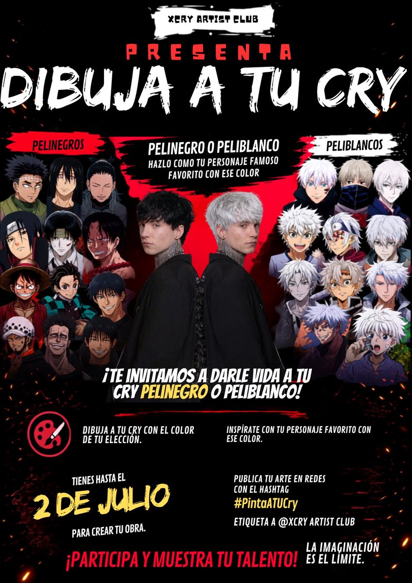 XCryArtistClub's tweet photo. Tenemos dinámica para ustedes ✨🖤 dibujen a su cry pelinegro vs Su cry peliblanco inspirado en un personaje icónico que tenga ese mismo color 🖤🤍 tienen hasta el 2 de julio no olviden usar el #PintaTuCry y etiquetarnos ✨ https://t.co/xQVa3vBy9s