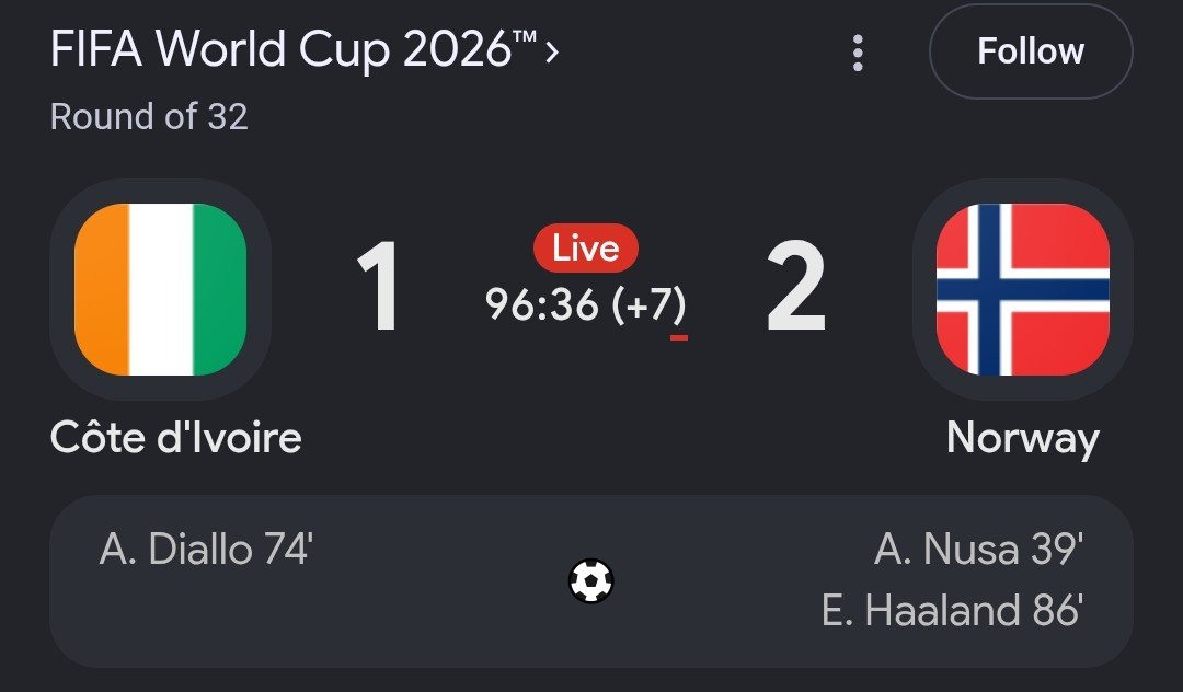 SportSpeta's tweet photo. Full time

Core d'Ivoire 1 - 2 Norway https://t.co/lCixzoKwTC