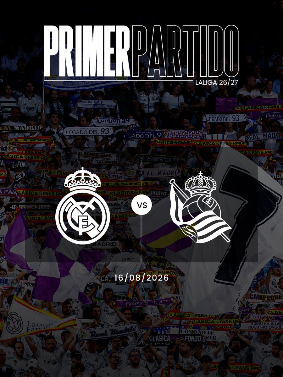realmadrid's tweet photo. 🙌 ¡Nos enfrentaremos a la @RealSociedad en nuestro primer partido de @LaLiga 2026/27! https://t.co/D6hgA3RbdJ