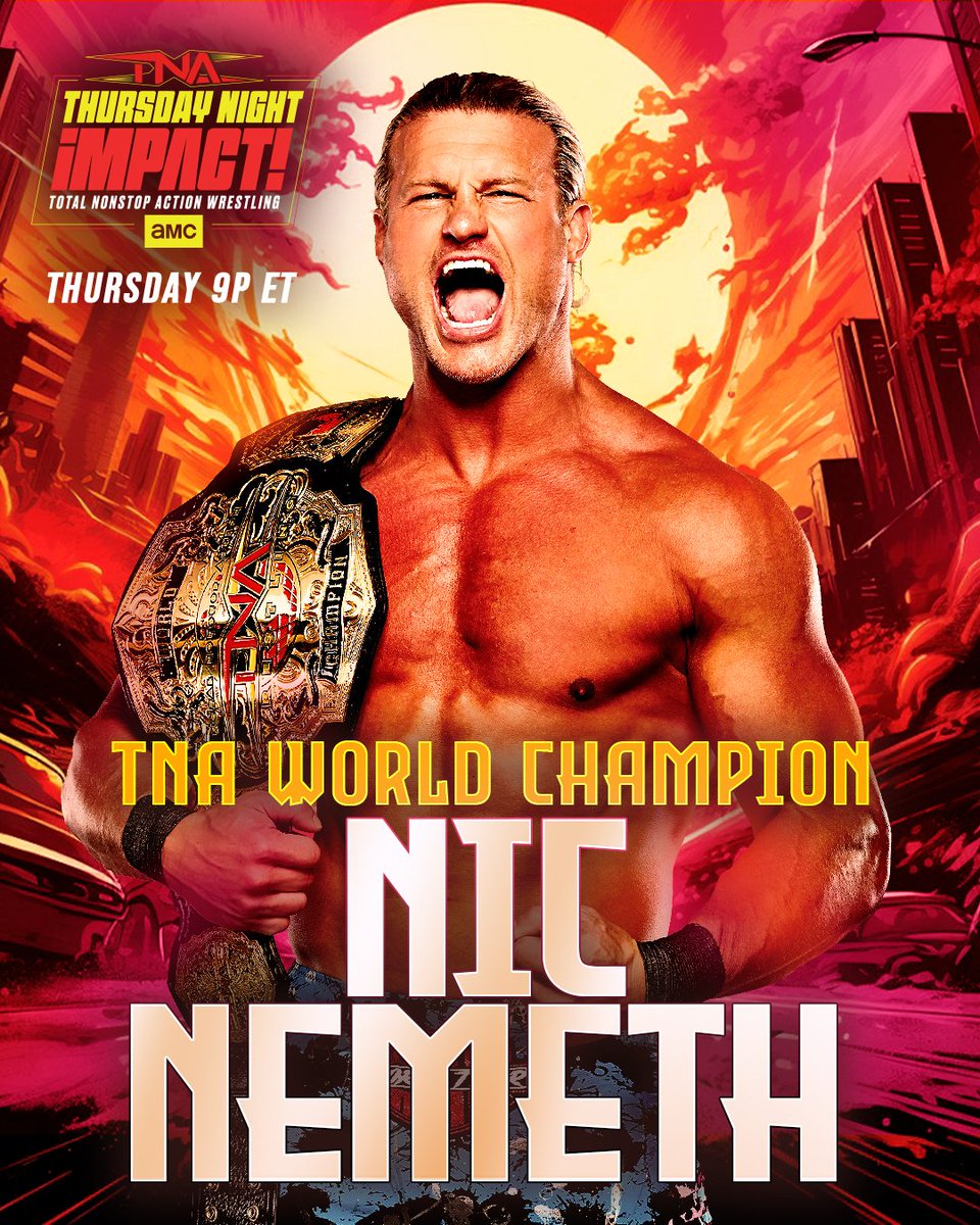AMC_TV's tweet photo. A new era begins. 😈 

NEW TNA World Champion Nic Nemeth kicks off #TNAiMPACT THURSDAY at 9/8c on AMC. Stream live on AMC+. https://t.co/J8okRfDtI0