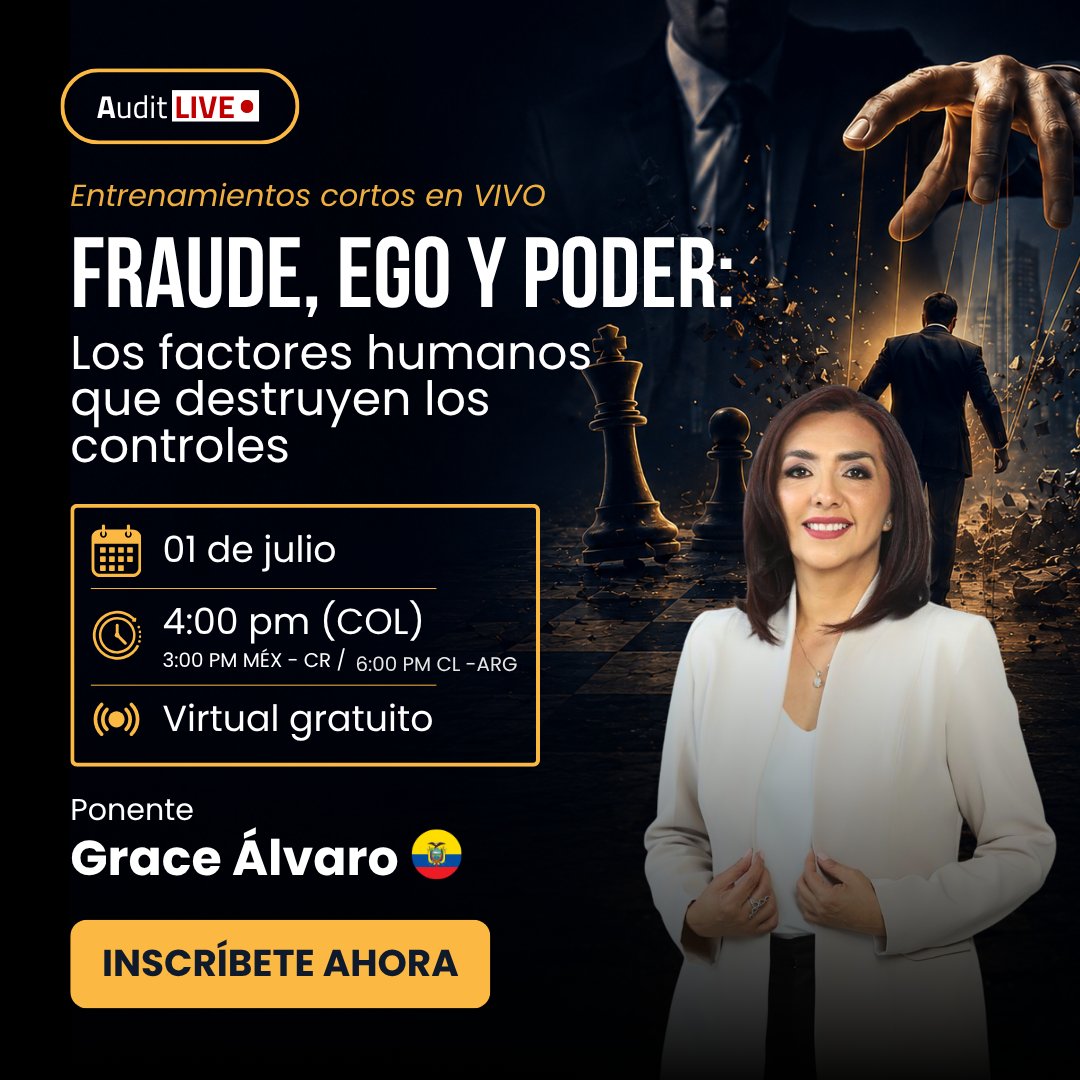 Auditooloficial's tweet photo. ⚠️ El control más fuerte puede caer cuando el ego y el poder entran en juego.
Conozca cómo el comportamiento humano puede debilitar controles Live gratuito con Grace Alvaro F. - https://t.co/FsMUh1nc9P
#Auditool #Fraude #Antifraude #ControlInterno #Auditoría #ÉticaEmpresarial https://t.co/GhuIVo8HIC