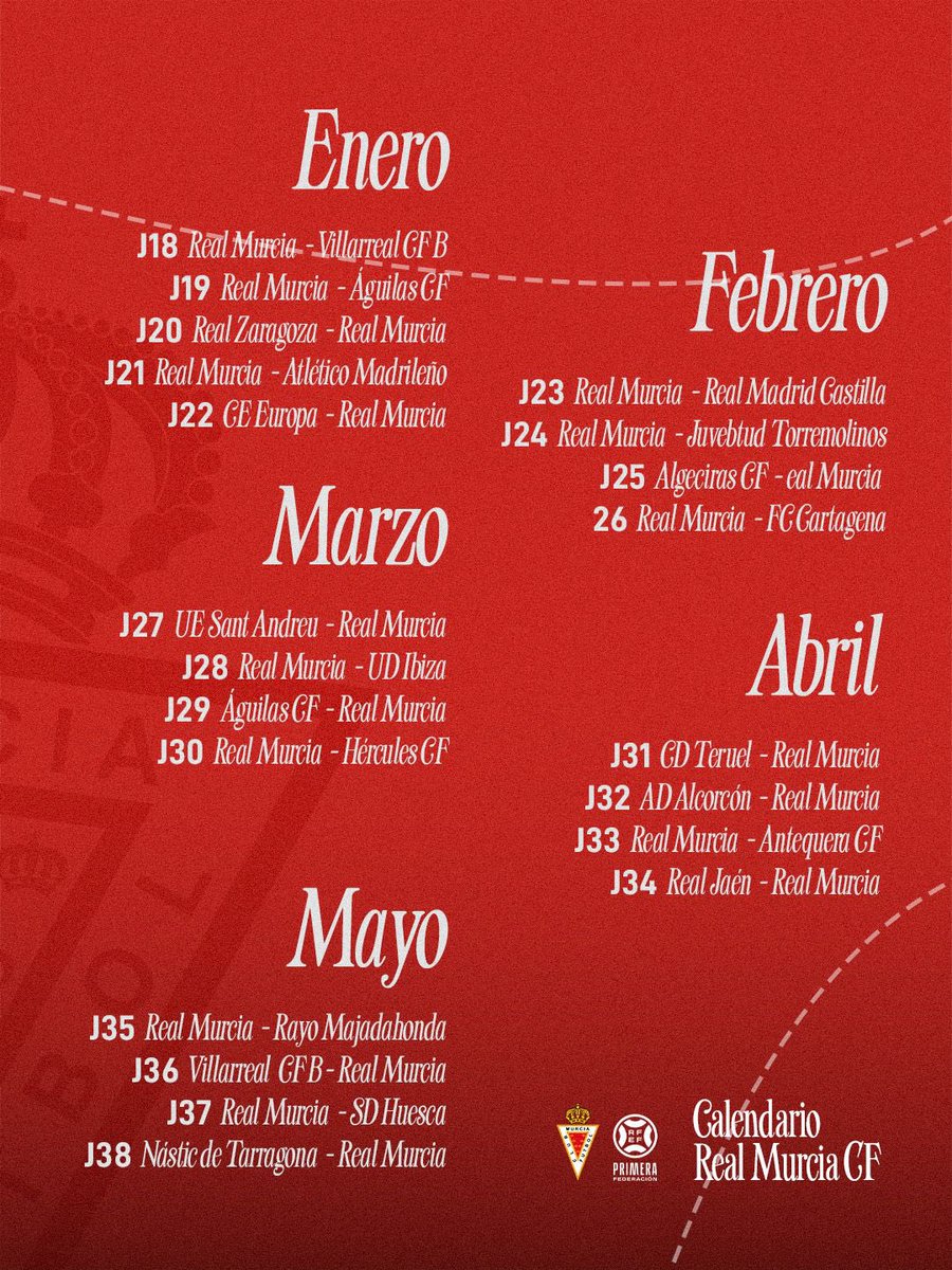 realmurciacfsad's tweet photo. 🗺️ 𝑯𝑶𝑱𝑨 𝑫𝑬 𝑹𝑼𝑻𝑨 𝟐𝟎𝟐𝟔/𝟐𝟕

⌛️ @Primera_RFEF https://t.co/FuSur04aiP