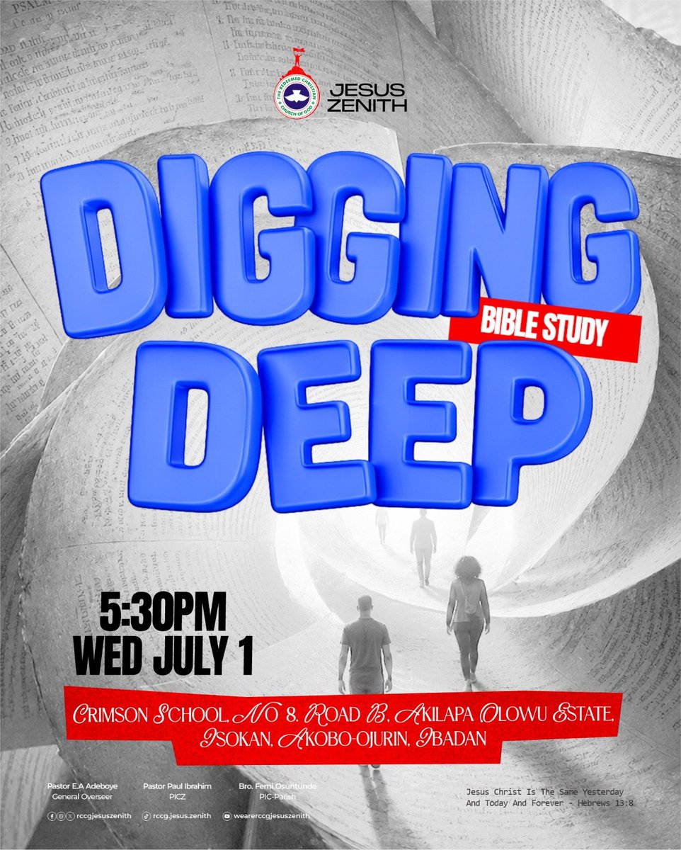 RCCGJesusZenith's tweet photo. Digging Deep Tomorrow @5:30PM

Join us for an enriching time in God's Word.
Come expectant. Invite someone.

#DiggingDeep
#BibleStudy
#OpenDoors
#RCCGJesusZenith https://t.co/fAsswzfUjf