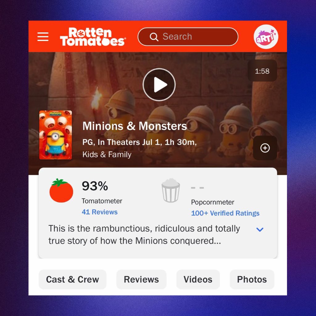 PopBase's tweet photo. ‘MINIONS &amp; MONSTERS’ debuts with a 93% score on Rotten Tomatoes. https://t.co/BA0Tp4SUnC