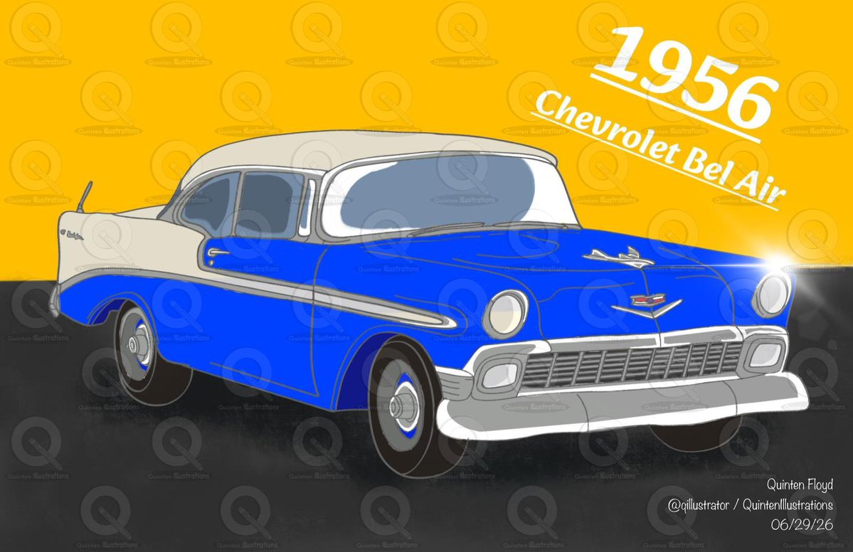 QIllustrates's tweet photo. π¨πΎβπ¨ β1956 Chevrolet Bel-Air Car Pop Artworksβ (2026) Pt. 2 πΌοΈππ
By Quinten Floyd
Procreate / Traditional
7 Colored Illustration
1 B&W Silver-Tone Illustration
Size(s): 17in x 11in
#procreate #popart #1956chevroletbelair #classiccars #sharecreativity #quintenillustrations https://t.co/GxhOTqCULv