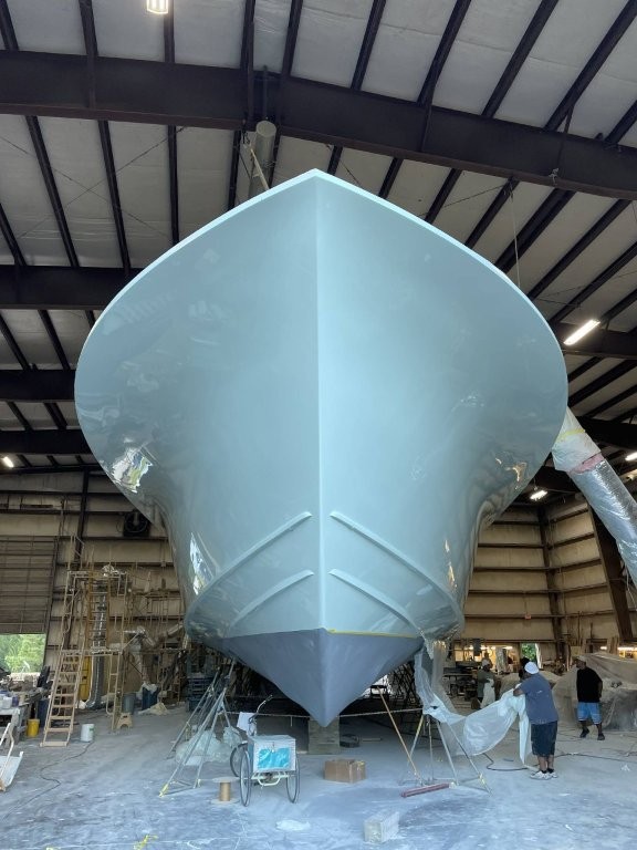 JarrettBay's tweet photo. Hull 68 reached two major milestones this week.
The salon floor received its first seal coat, and the hull received its topcoat, bringing the finished vision one step closer.
#jarrettbay #hull68 #sportfish #boatbuilding https://t.co/YNdIzxjH9D