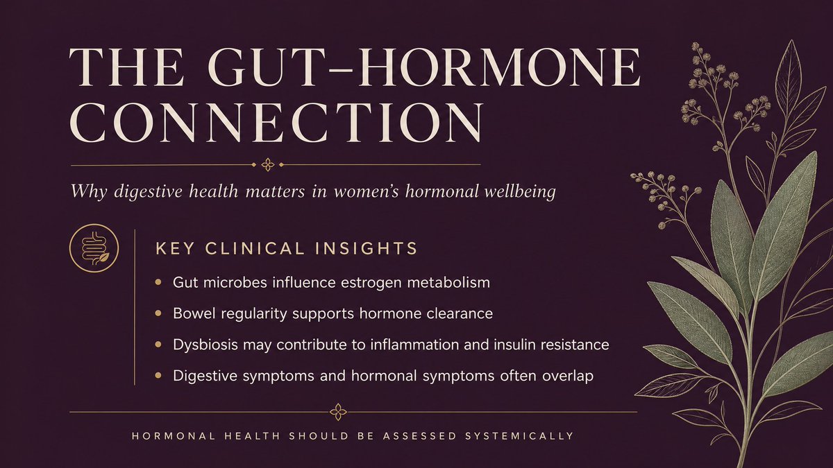 ayeebraun's tweet photo. Your gut may be influencing your hormones more than you realise. Bloating, acne, irregular cycles, constipation, fatigue, and mood changes are not always separate issues.
Often, they are connected. 
THREAD.. https://t.co/u4DEEwlTIE