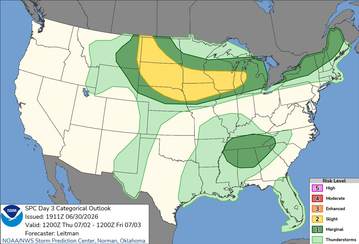 2:12pm CDT #SPC Day3 Outlook Slight Risk: across portions of the ...