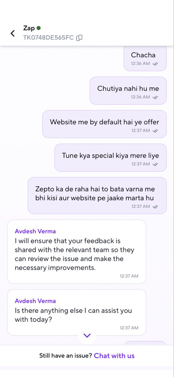 nitin16694's tweet photo. @ZeptoNow @zeptocares @aadit_palicha here is your customer support. I have screenshots of entire chat history. #keikopresidentedelperú #PaísesBajos #scam @letsblinkit https://t.co/LzBq9BrgfD