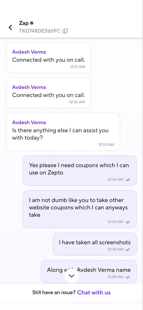 nitin16694's tweet photo. @ZeptoNow @zeptocares @aadit_palicha here is your customer support. I have screenshots of entire chat history. #keikopresidentedelperú #PaísesBajos #scam @letsblinkit https://t.co/LzBq9BrgfD