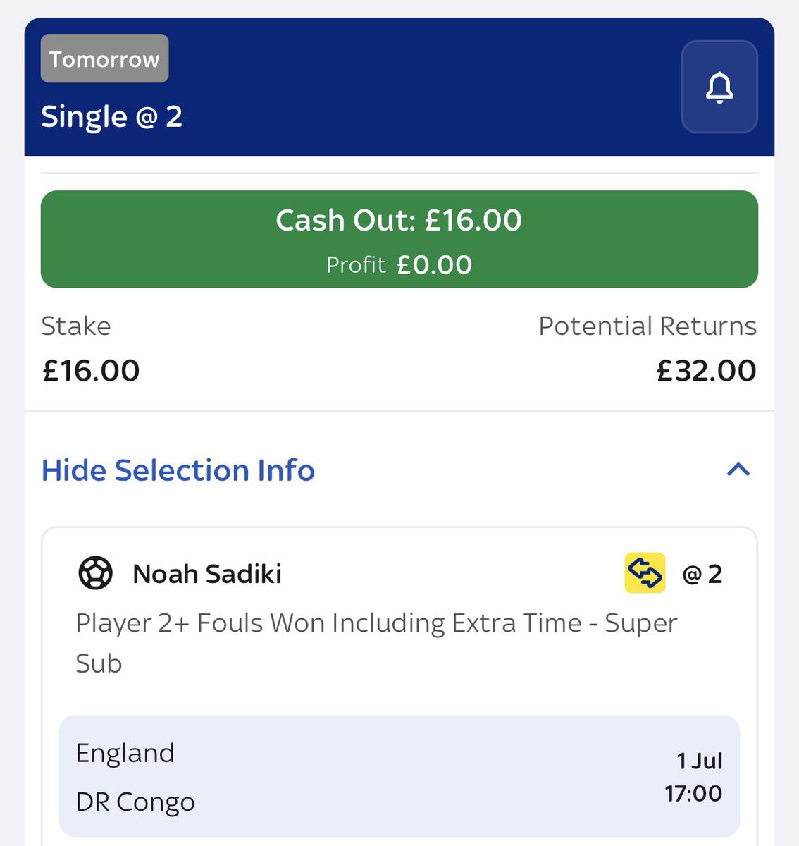 TheLadderLad's tweet photo. World Cup🪜 Bet #153

England 🏴󠁧󠁢󠁥󠁮󠁧󠁿 v DR Congo 🇨🇩

Noah Sadiki 🇨🇩 Fouls Won Ladder

Bet 1 - Over 1.5 @ 2 | 1.6U
Bet 2 - Over 2.5 @ 3.75  | 0.8U

Sky 🔵

📊 Sadikis fouls won in last 7 Starts with supersub 

3,3,2,2,4,0,2

86% Hit rate on bet 1 and won 3 v Uzbekistan https://t.co/GJt0hHFZyd