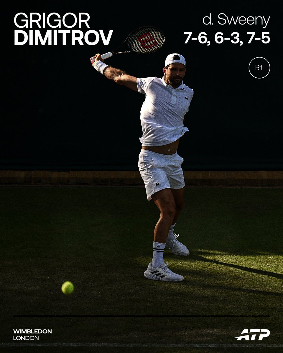 atptour's tweet photo. A WINNING RETURN TO WIMBLEDON 🤩

After heartbreak last year, Slicey comes back shining with a straight-sets win ♥️

#Wimbledon https://t.co/zTCsLtAMsV