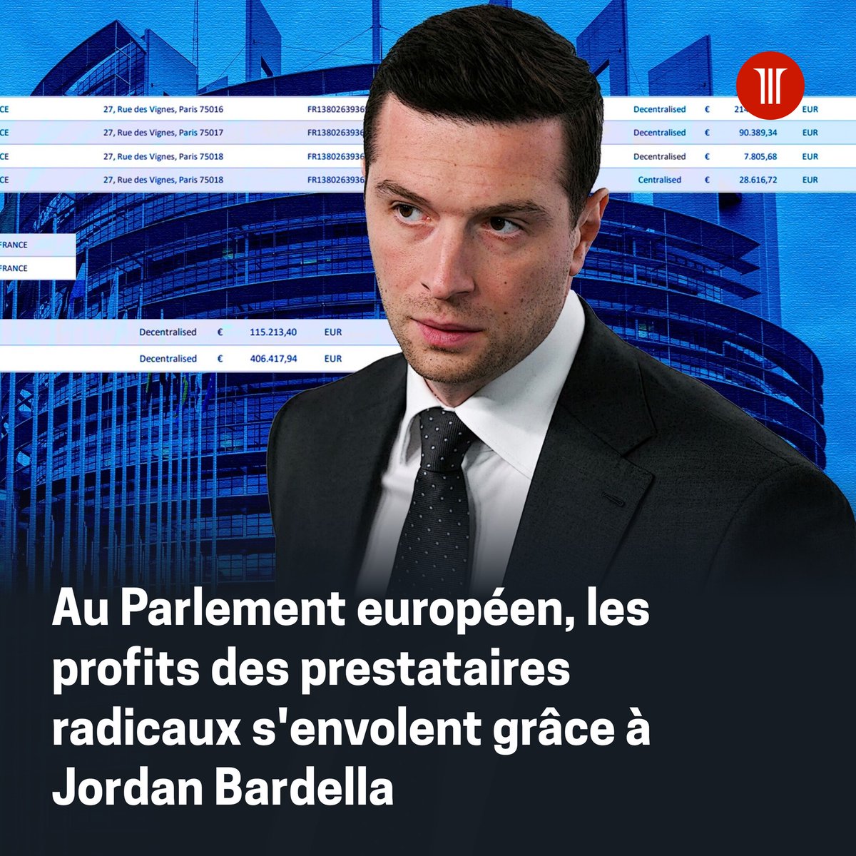 lalettre_fr's tweet photo. Continuant de recourir aux fournisseurs de la "GUD Connection", le groupe des Patriotes pour l'Europe, présidé par Jordan Bardella, leur a versé en 2025 des sommes plus importantes qu'auparavant
➡️ https://t.co/PcJje0iEhy https://t.co/JQkMV5tSIp