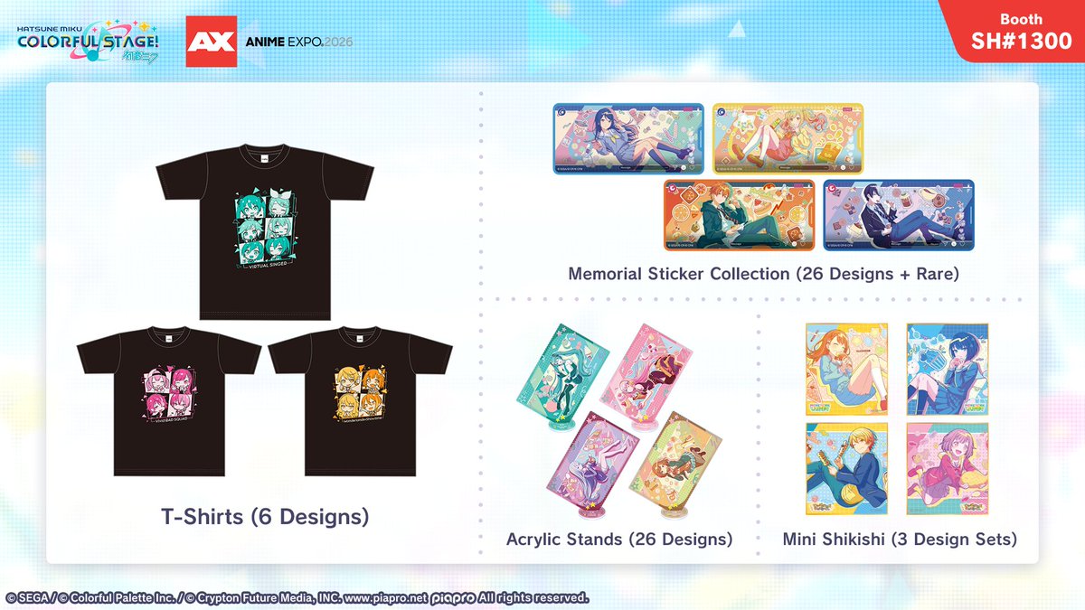 ColorfulStageEN's tweet photo. Join us at Anime Expo!
📸 Visit our stage event at the SEGA Booth to see the VAs! This is your chance to see them if you can't attend our panel.
📆Schedule:
- July 3, 12:00 - 12:30 PM (PT)
🛍️Be sure to also check out the official merch that'll be for sale.
#AX26CST https://t.co/5tpVB52bR4