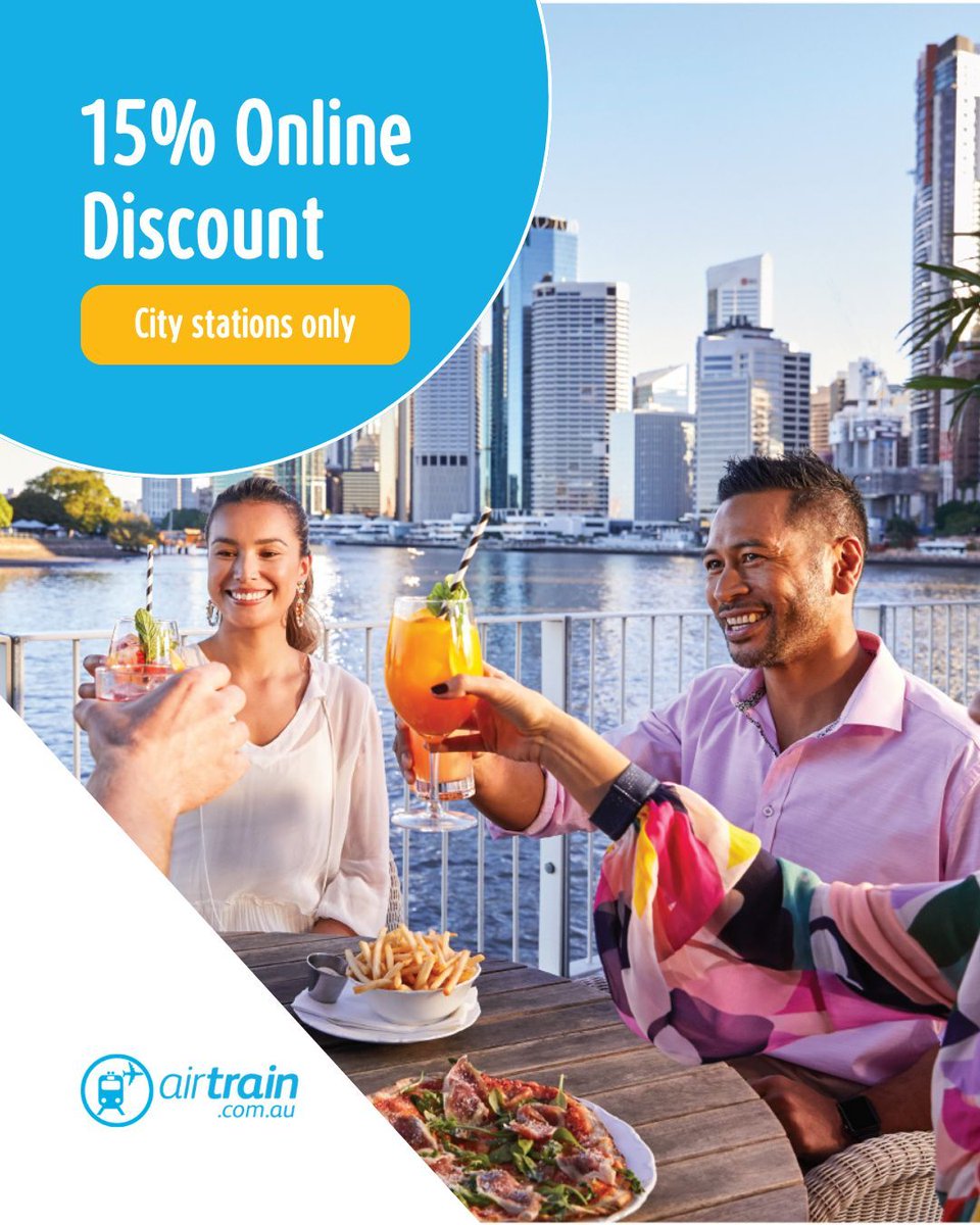 BrisAirtrain's tweet photo. TRAVEL TIP: Book online and save 15%
Start your journey for less with Airtrain. Book your tickets online and enjoy 15% off travel between Brisbane Airport and the City, or $17 each for 2 or more adults*. Book ahead online and save on your next trip. *T&amp;Cs apply. https://t.co/KnwDEupIug
