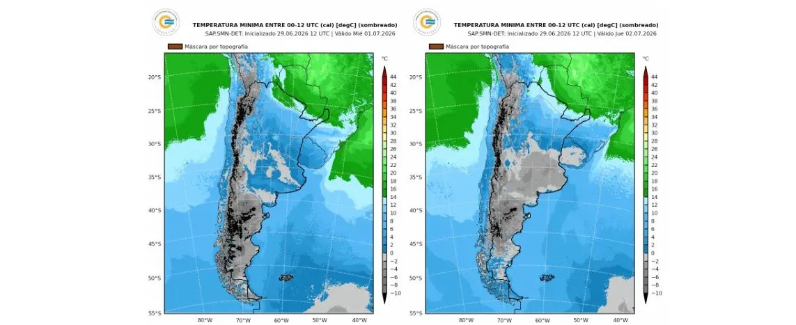 Chequeado's tweet photo. [NUEVO] Frío extremo en Argentina: una masa de aire antártico traerá temperaturas bajo cero y nevadas ❄️

📣 El Servicio Meteorológico Nacional (SMN) anticipó el ingreso de una masa de aire de origen antártico que afectará a gran parte de Argentina entre hoy y el 4 de julio.

⬇️ En la Patagonia y Cuyo las temperaturas mínimas podrán ubicarse entre -12 °C y 0 °C, e incluso descender por debajo de los -20 °C en algunos sectores de la meseta patagónica.
