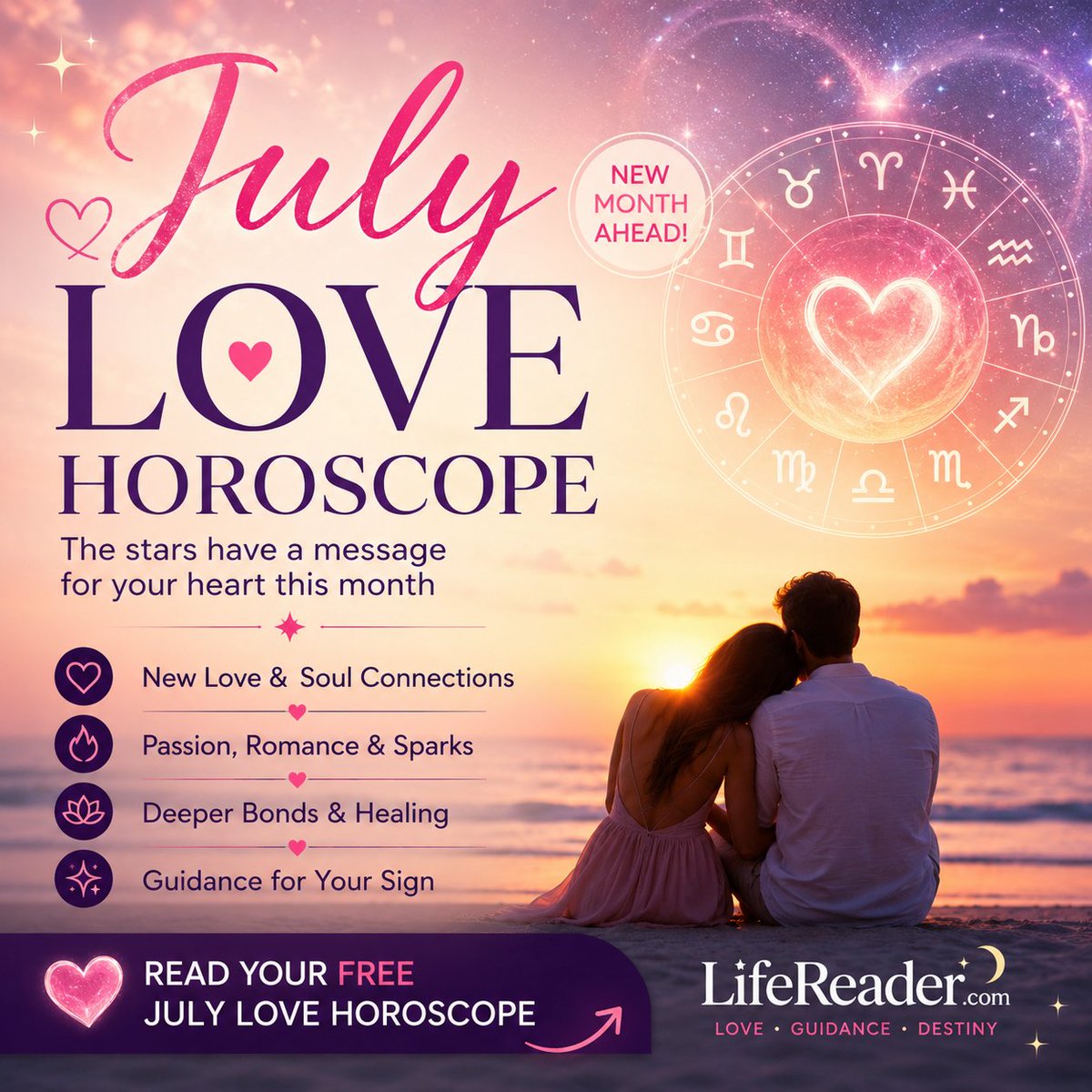 Life_Reader's tweet photo. ✨ July Love Horoscope is here ✨

July brings a beautiful shift in matters of the heart. With lucky Jupiter newly in Leo, love asks us to be braver, shine brighter, and stop settling for less than we deserve. Then Venus moves into thoughtful Virgo, reminding us that the strongest connections are built through care, consistency, and genuine devotion. 💛

Whether you're calling in new love, deepening a special bond, or choosing yourself more fully, the stars have a message for you this month.

Read your FREE July Love Horoscope:
https://t.co/u3bOT6LxeZ

What sign are you? Drop it below ⬇️

#julyhoroscope #lovehoroscope #astrology #zodiacsigns #July2026 #horoscope #loveastrology #ZodiacLover