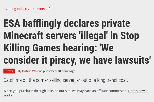 stupidtechtakes's tweet photo. Keep in mind that Minecraft servers 1) don't give you access to the game, and 2) are literally distributed by Mojang themselves https://t.co/0h1z20vZ0O