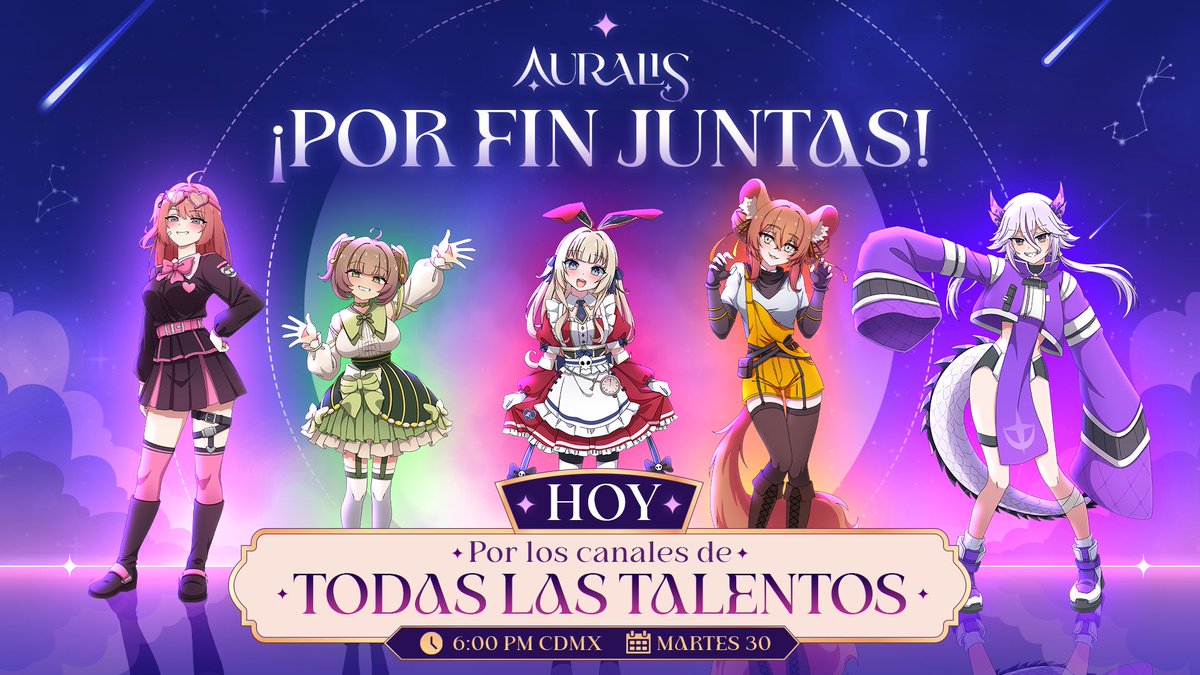 AuralisCorp's tweet photo. Hoy tenemos la primera colaboración de Auralis! al fin tenemos a las 5 juntas 🩷💚❤️💛💜

Acompáñanos hoy a las 6:00 CDMX en los canales de las chicas, ¡Nos vemos ahí!  ♥︎.✦ ݁˖ 

⤵ Links abajo