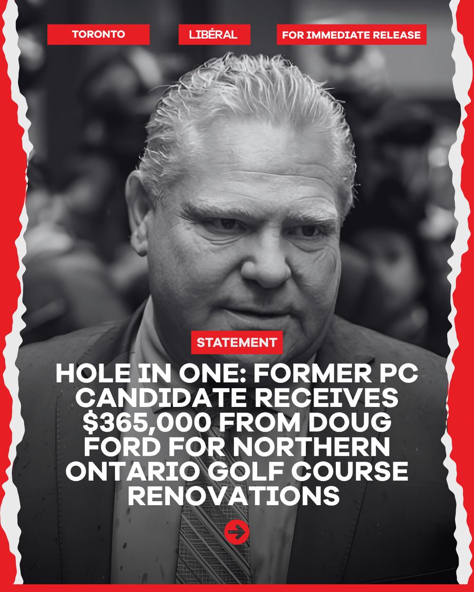 OntLiberal's tweet photo. Kapuskasing needs doctors, nurses, and a properly funded hospital. Doug Ford’s out-of-touch government awarded $365,000 to a golf course managed by a former PC candidate.
A golf simulator. Clubhouse renovations. An upgraded ice machine.
Northern Ontario families deserve better priorities than another hole-in-one for well-connected insiders.
#onpoli