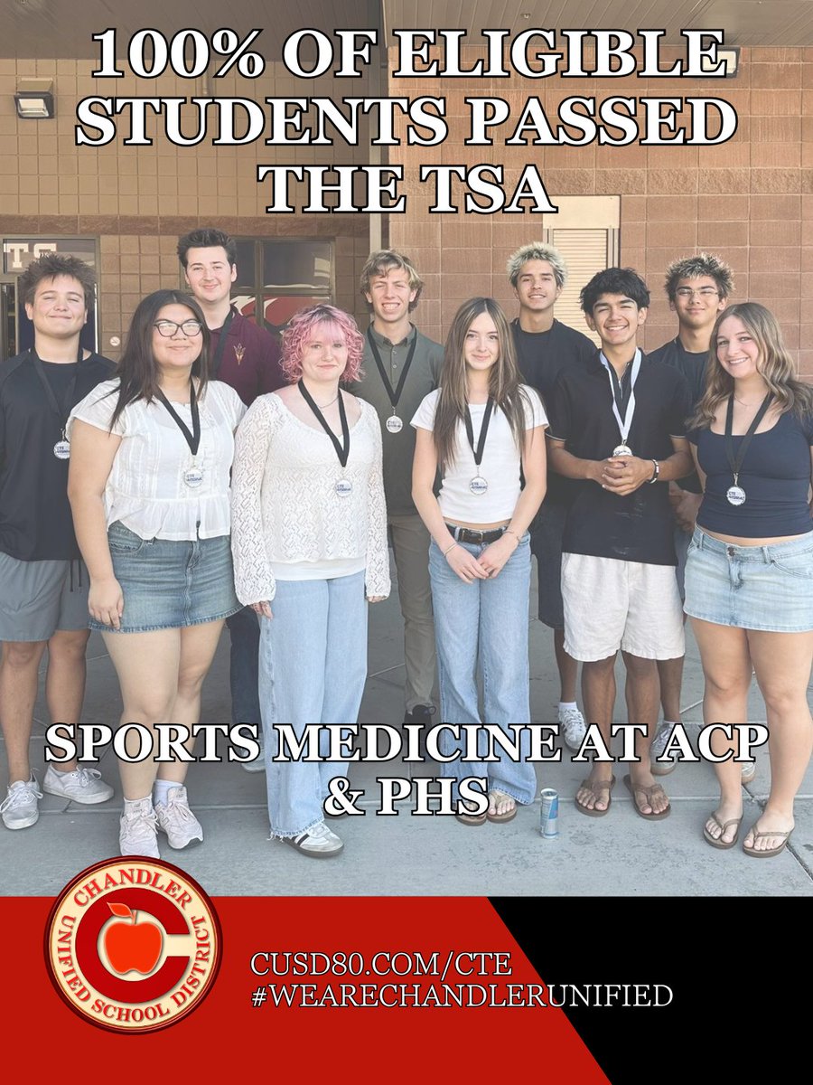 ChandlerUnified's tweet photo. 100 percent of all eligible students from the @ACPKnights and @PerryPumas07 Sports Medicine programs passed the Technical Skills Assessment. Way to go! View all our programs at https://t.co/TNYlPYW8mH. #WeAreChandlerUnified @CTECUSD https://t.co/SCTl2xVADD