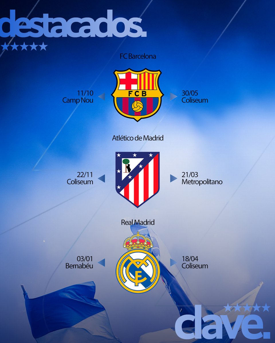 GetafeCF's tweet photo. 😏 '𝑬𝒍 𝑩𝒊𝒈 𝑻𝒉𝒓𝒆𝒆' contra el Geta en @LALIGA 2026/2027.

🆚 @FCBarcelona_es 
🆚 @Atleti 
🆚 @realmadrid https://t.co/KUjNP3grLI