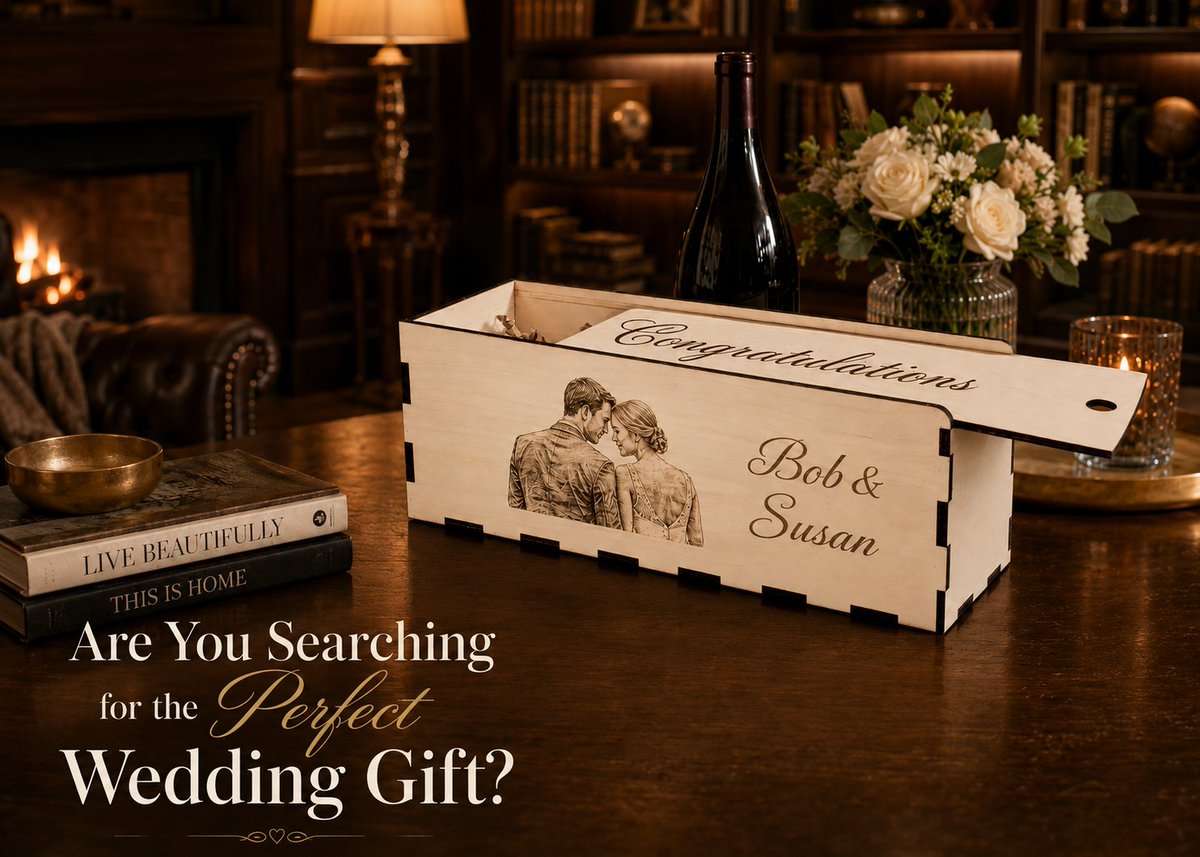 WineBoxGuy's tweet photo. You know that gift table at the wedding reception? The one with seventeen identical white boxes and three gift bags from the same store? Your gift is not going to be on that table. Not like that. https://t.co/umptb3fXhL