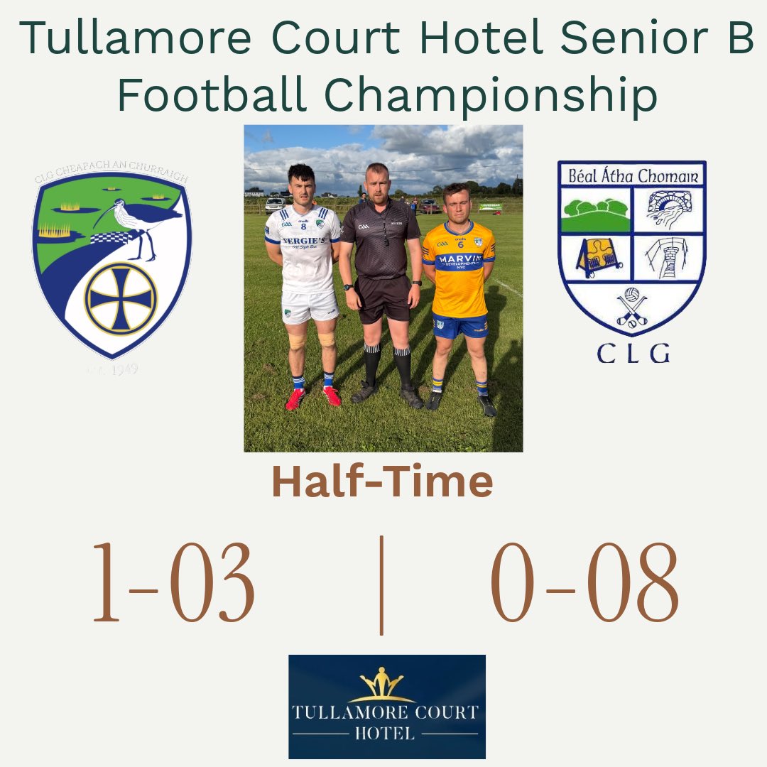 Offaly_GAA's tweet photo. @Tullamore_Court Senior B Football Championship. 

Cappincur play with a strong breeze in the second half. 

HALF-TIME https://t.co/F2mdtzK7yZ